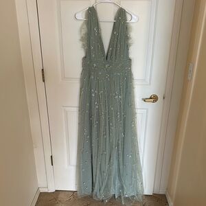 Elegant Sage Green Gown with Sparkling Stars